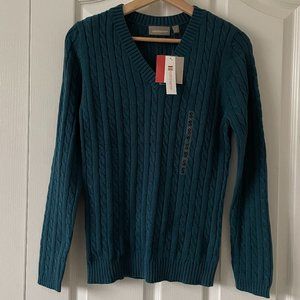NWT Croft & Barrow Blue Cable Knit Sweater Pullover V Neck Cotton Size S